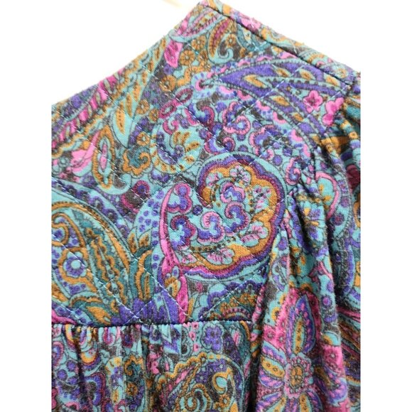 VTG 90s Miss Elaine Womens Long Night Gown Medium Blue Paisley Long Sleeve Trad - Picture 6 of 7
